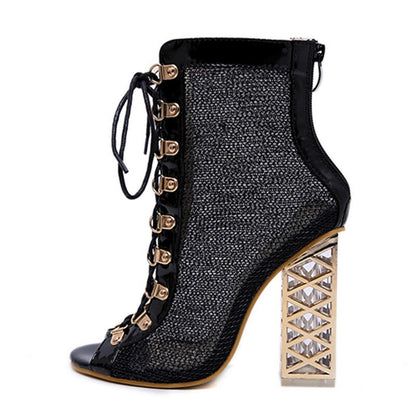 Golden Lace-Up Ankle Boots