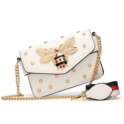 Queen Bee Pearl Studded Chain Clutch