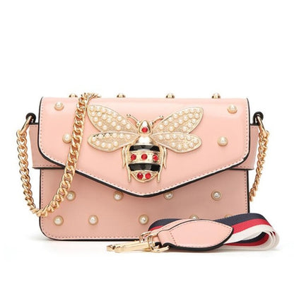 Queen Bee Pearl Studded Chain Clutch