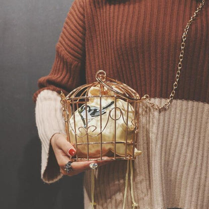 Gold Bucket Birdcage Bag