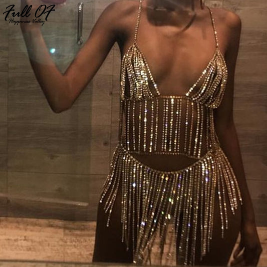 Gold Chain Crystal Diamond Dress