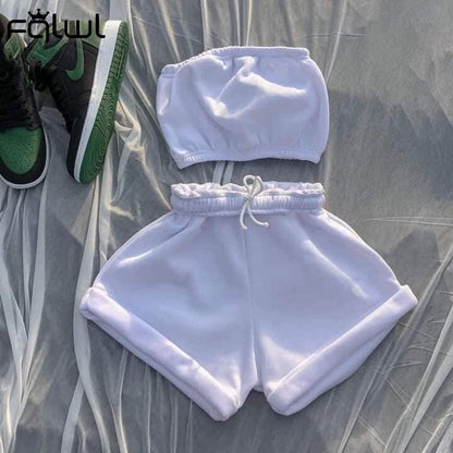 Crop Top Tracksuit Shorts Set