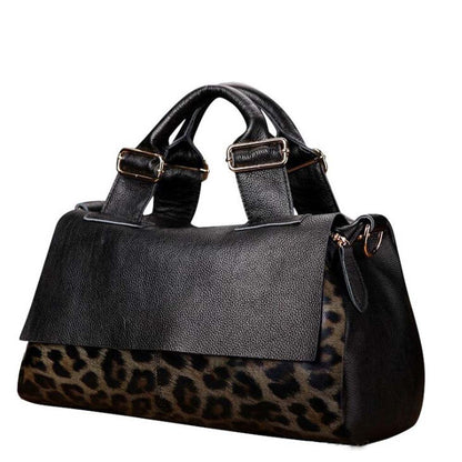 Genuine Leather Leopard Big Tote