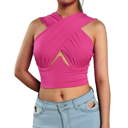 Cropped Criss Cross Cutout Tank Tops