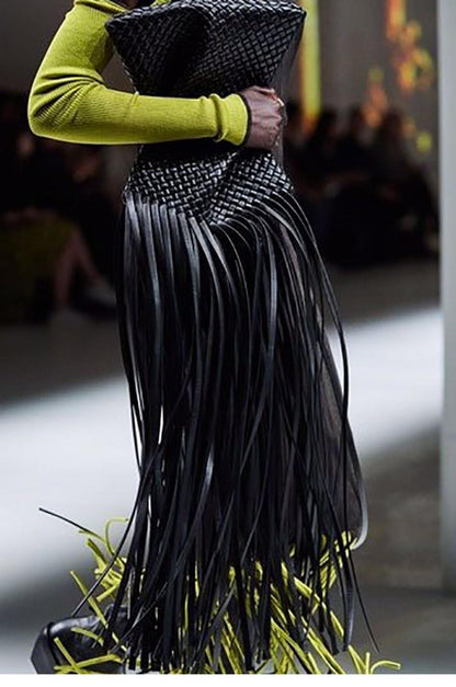 Long Fringe Woven Handbag