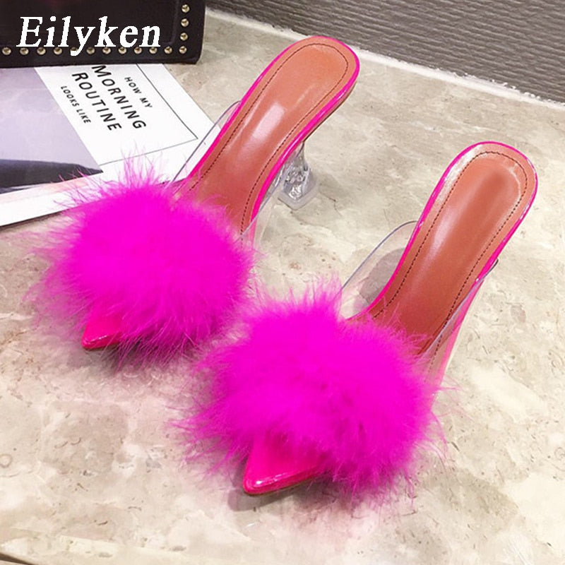 Transparent Feather Perspex Crystal High Heels