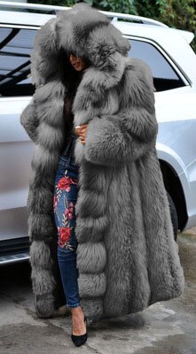 Long Hooded Faux Fur Coat