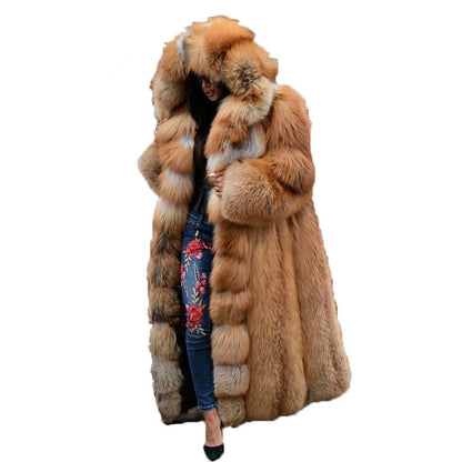 Long Hooded Faux Fur Coat