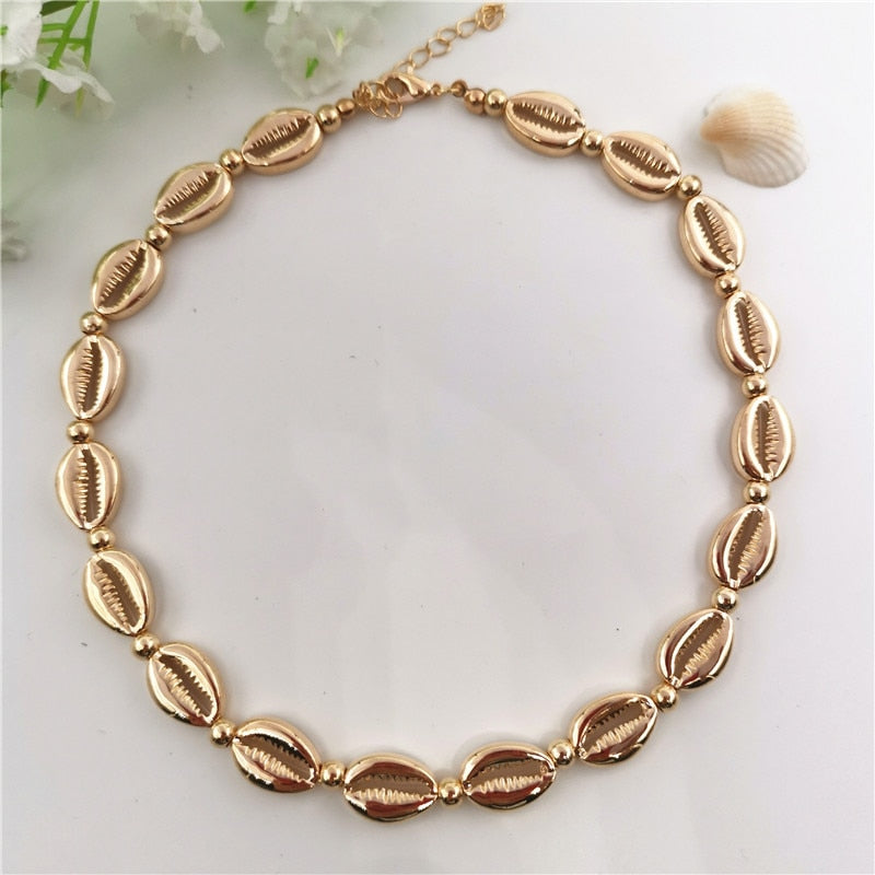 Golden Cowry Shell Choker