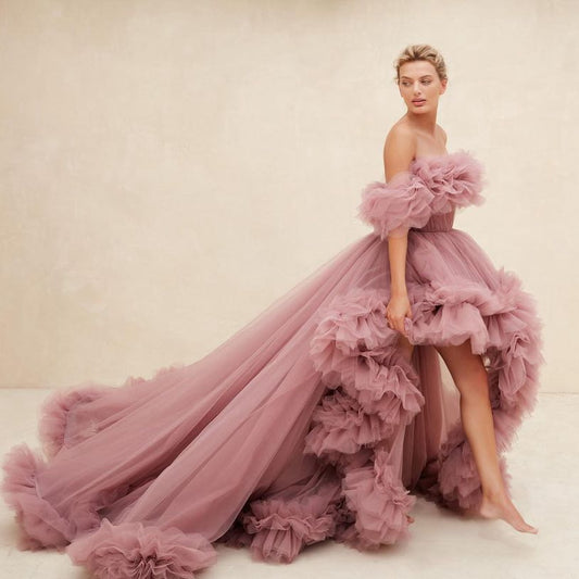 Ruffled Fluffy Tulle Gown