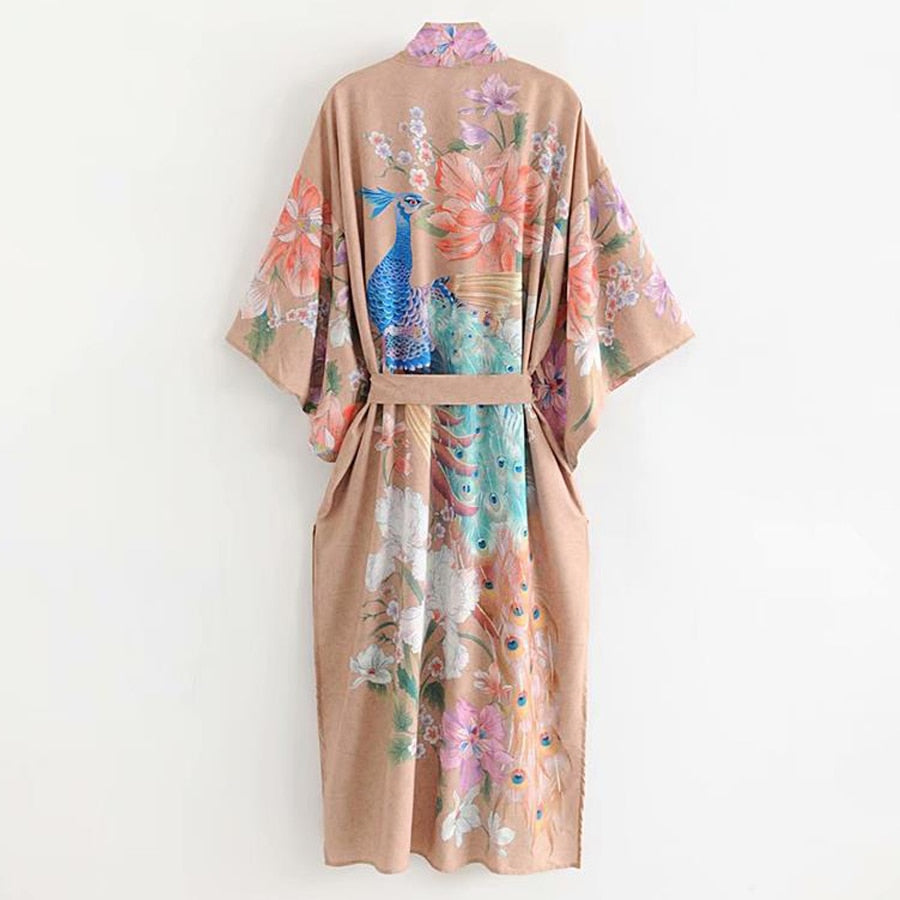 Floral print Khaki Kimono