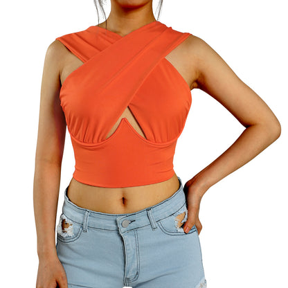 Cropped Criss Cross Cutout Tank Tops