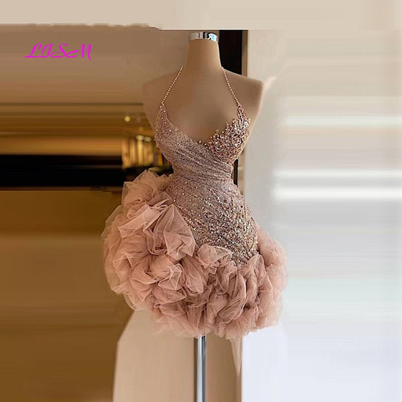 Dusty Pink Ruffled Tulle Dress