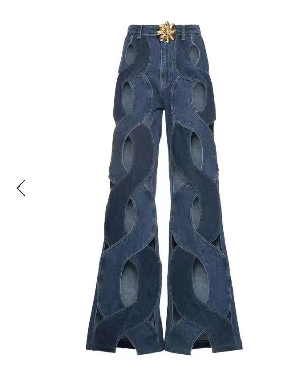 Hollowed Flared Denim Trousers