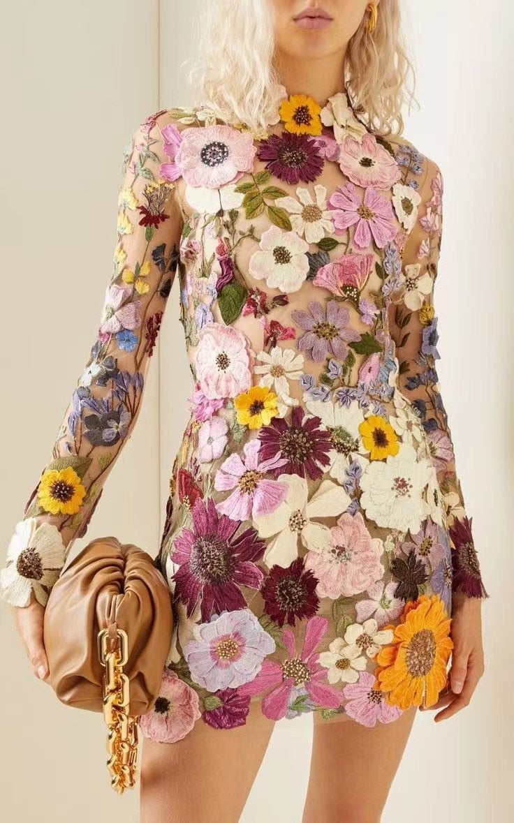 Floral Embroidery Mini Dress