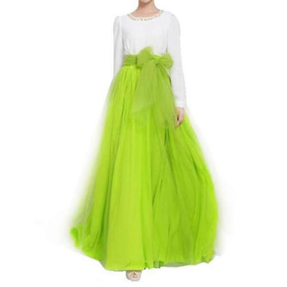 Floor-length High Waisted Puffy Tulle Skirt with Bowknot Belt