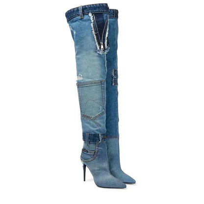 Handmade Denim Knee Boots