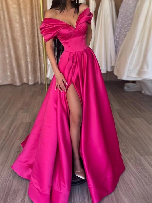 Rose Red Satin Floor-Length Gown