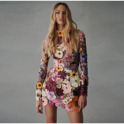 Floral Embroidery Mini Dress