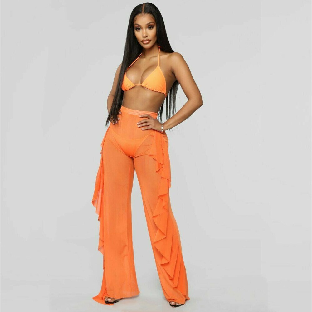 Ruffle Mesh Sheer Beach Pants