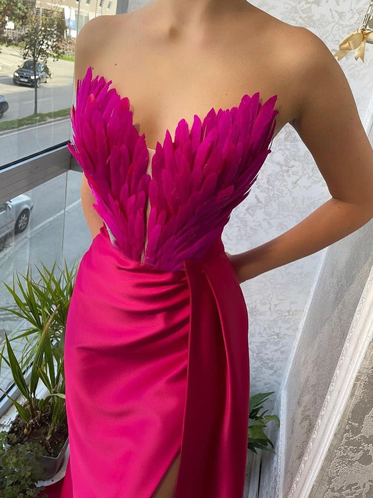 Feather Pleated Gown