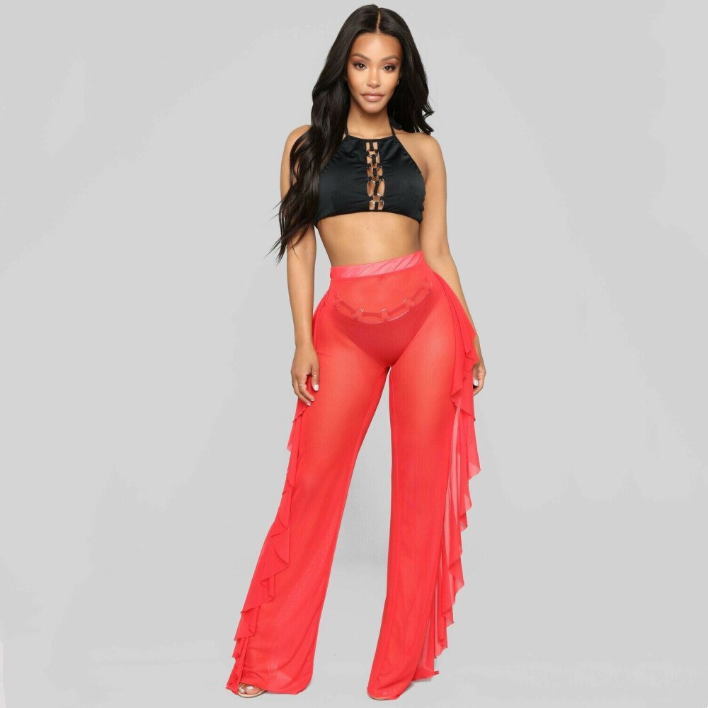 Ruffle Mesh Sheer Beach Pants