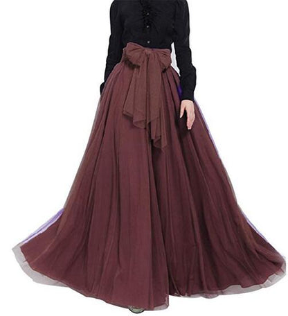 Floor-length High Waisted Puffy Tulle Skirt with Bowknot Belt