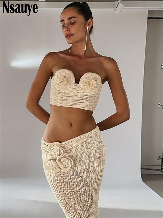 Knitted Crop Top and Skirt