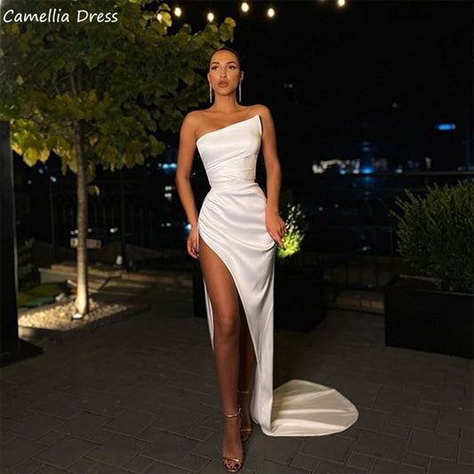 Side Slit Satin Evening Gown