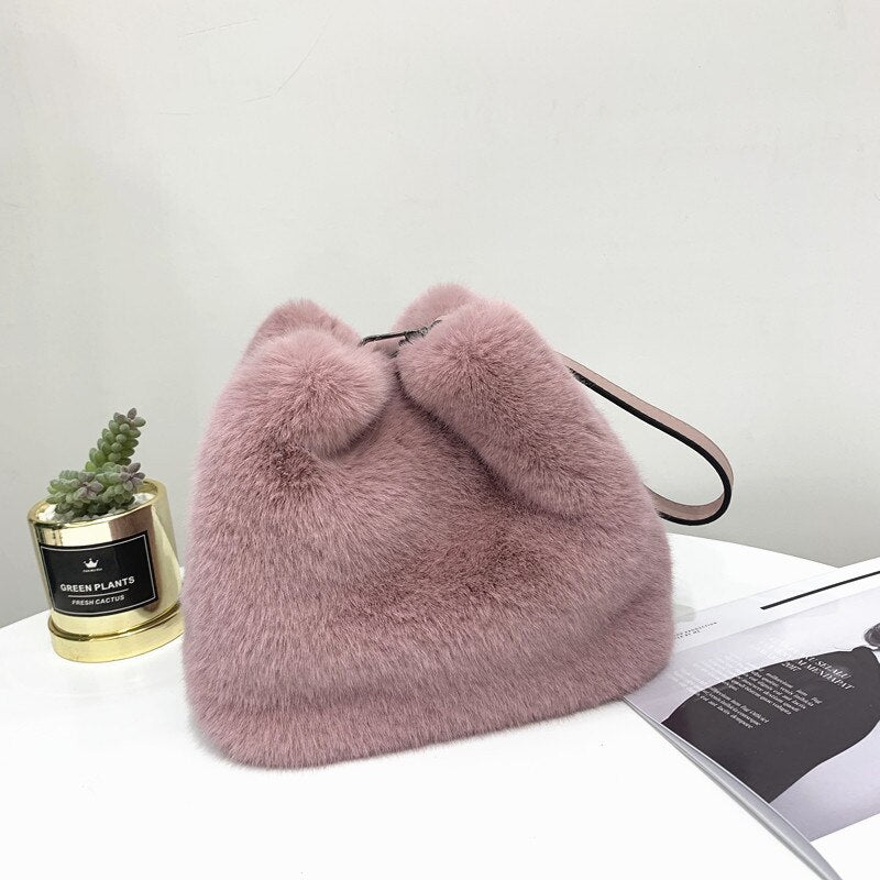 Faux Mink Bucket Bag