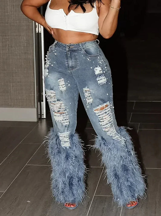Vintage Feathered Jeans