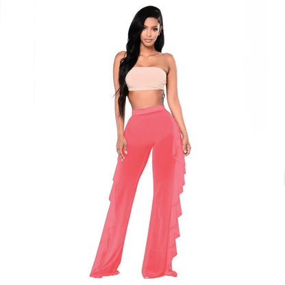 Ruffle Mesh Sheer Beach Pants