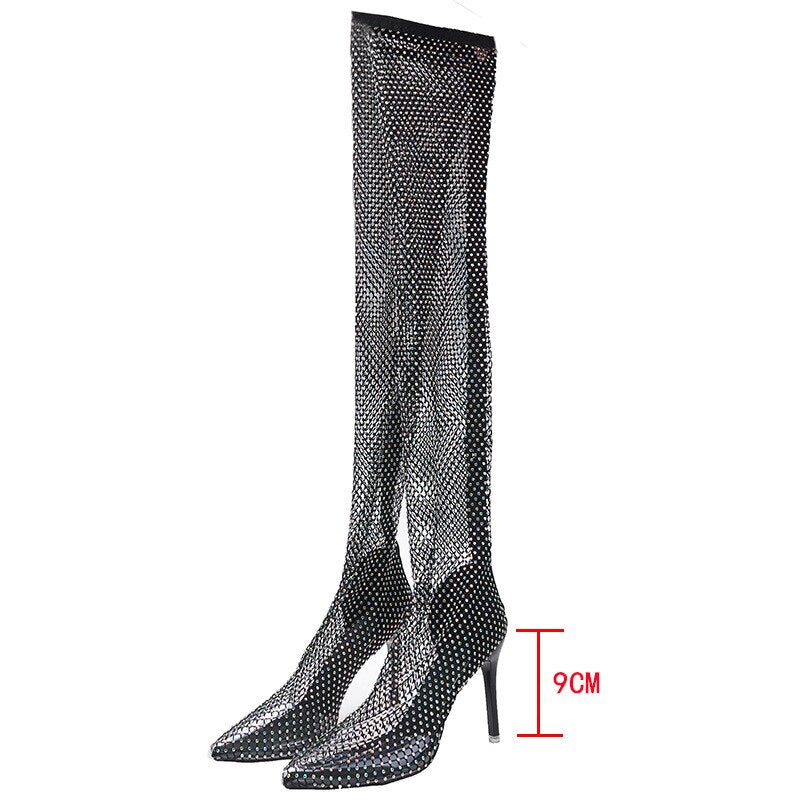 Thigh High Crystal Fishnet Boots