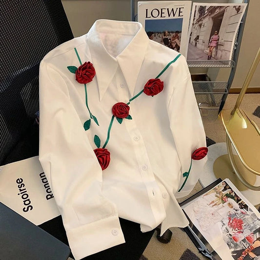 French Lapel Rose Shirt