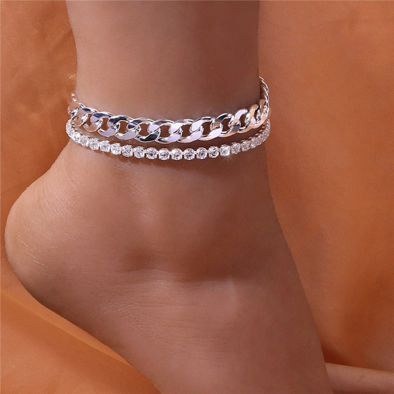 Crystal Heart Pendant Anklet