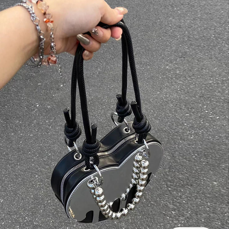 Heart Chain Mirrored Shoulder Bag