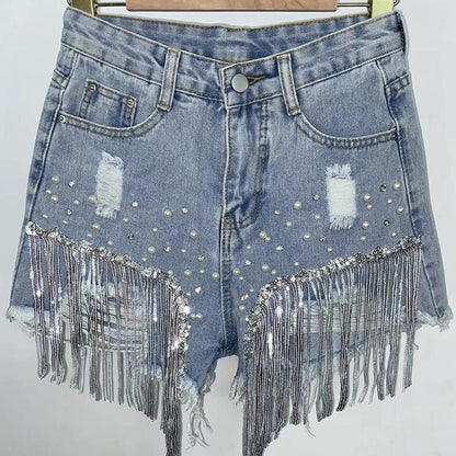 Tassel Beaded Denim Short