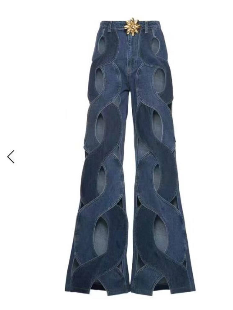 Hollowed Flared Denim Trousers