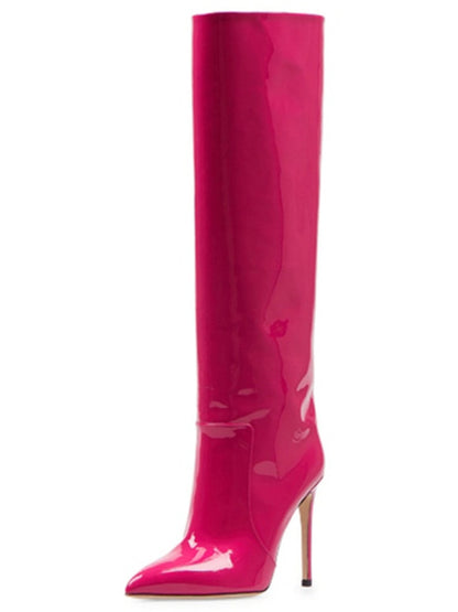 High Heel Patent Leather Knee Boots