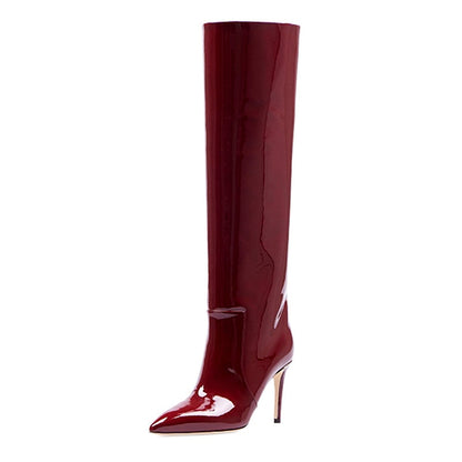 High Heel Patent Leather Knee Boots