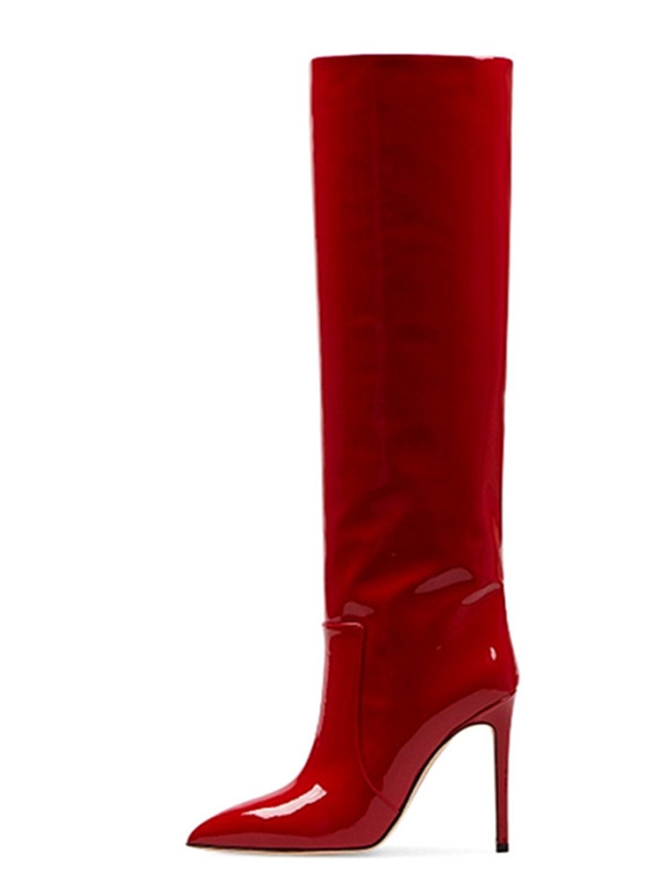 High Heel Patent Leather Knee Boots