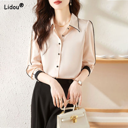 Turn-down Collar Blouse with Black Accents