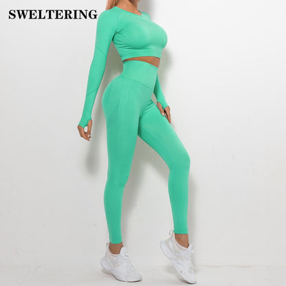 Long Sleeve Crop Top and Leggings Set