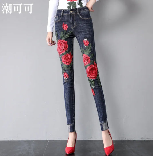 Rose Embroidered Women Jeans