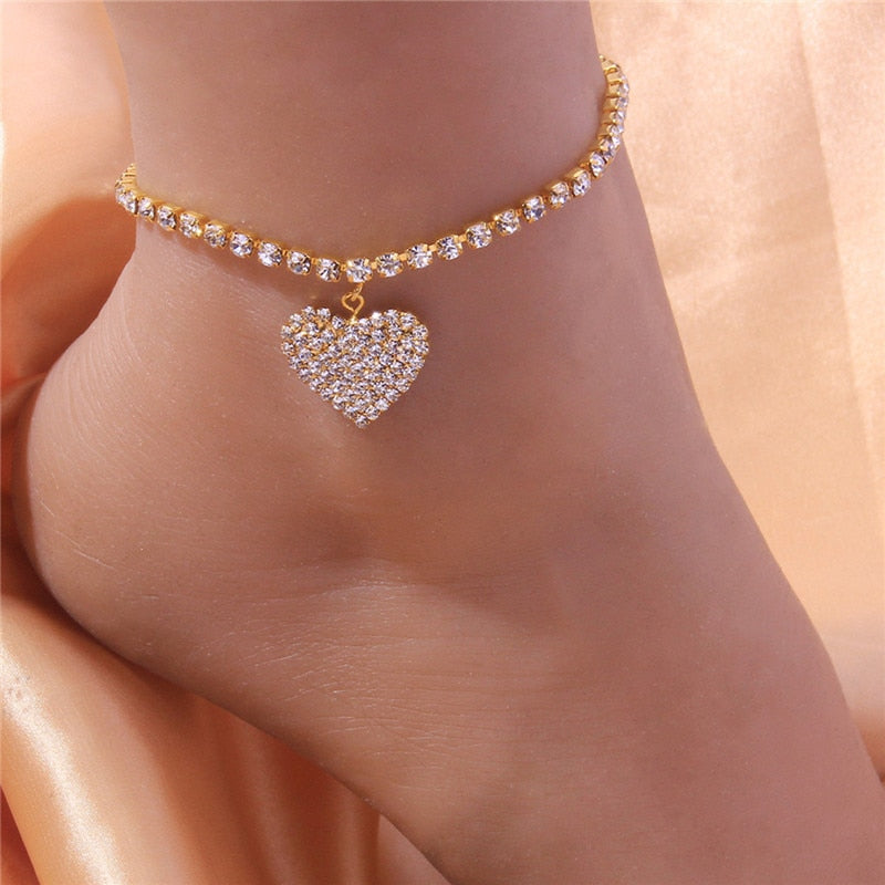 Crystal Heart Pendant Anklet