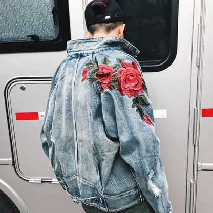 Rose Embroidery Denim Jacket