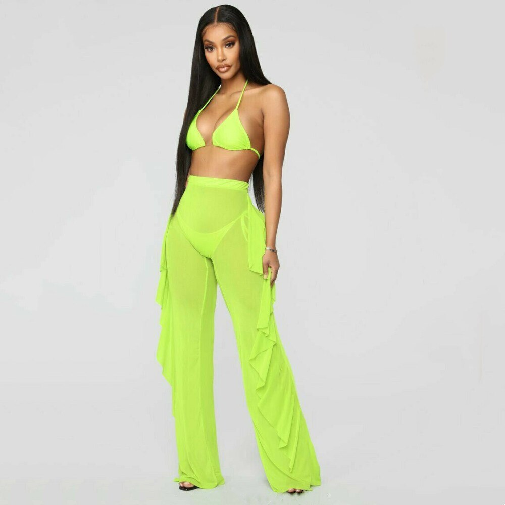 Ruffle Mesh Sheer Beach Pants