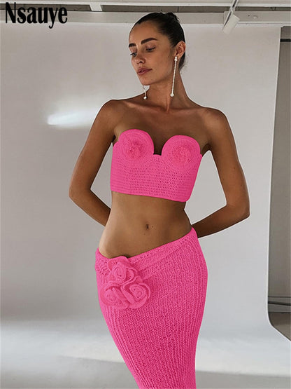 Knitted Crop Top and Skirt