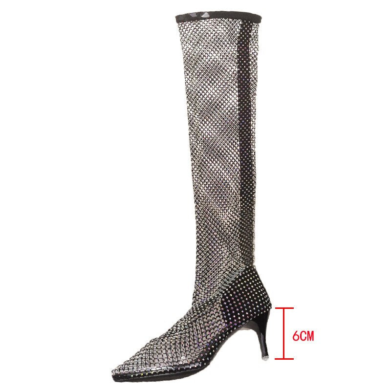 Thigh High Crystal Fishnet Boots