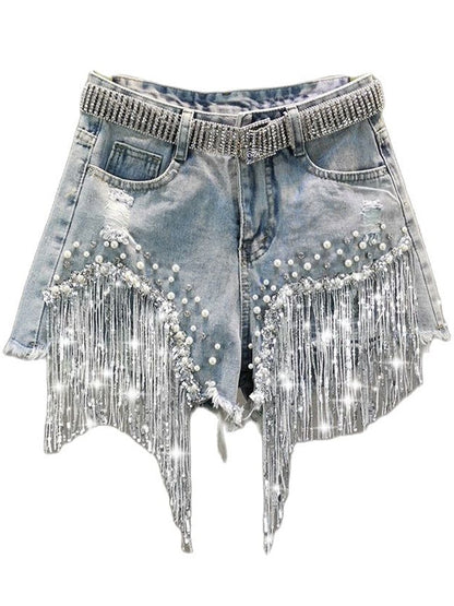 Tassel Beaded Denim Short